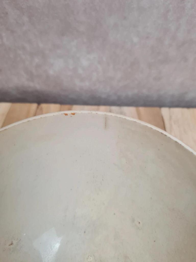 Bol ancien en terre de fer décor bleu et ocre vintage