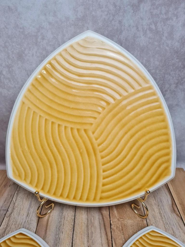 Lot dessous de plat + dessous de bouteilles Sarreguemines jaune graphique vintage 🟡