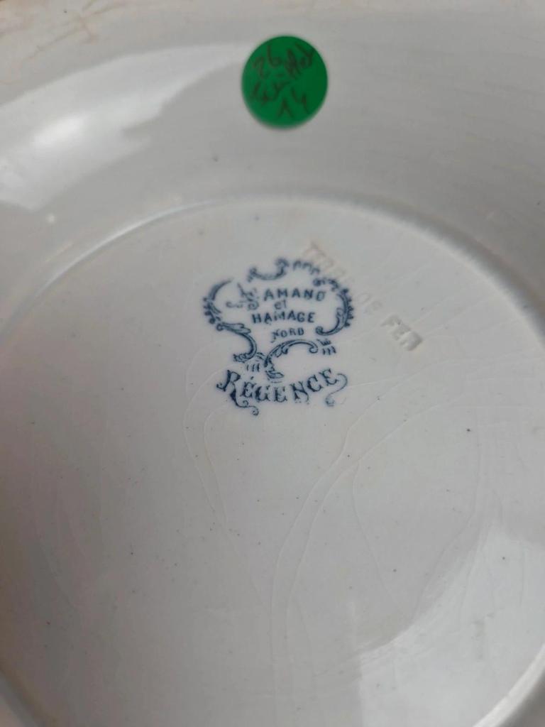 Compotier ancien terre de fer Saint-amand & Hamage – modèle Régence bleu