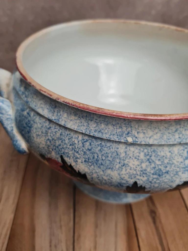 Soupière ancienne Gien décor chardons bleu moucheté terre de fer 🍲🌿