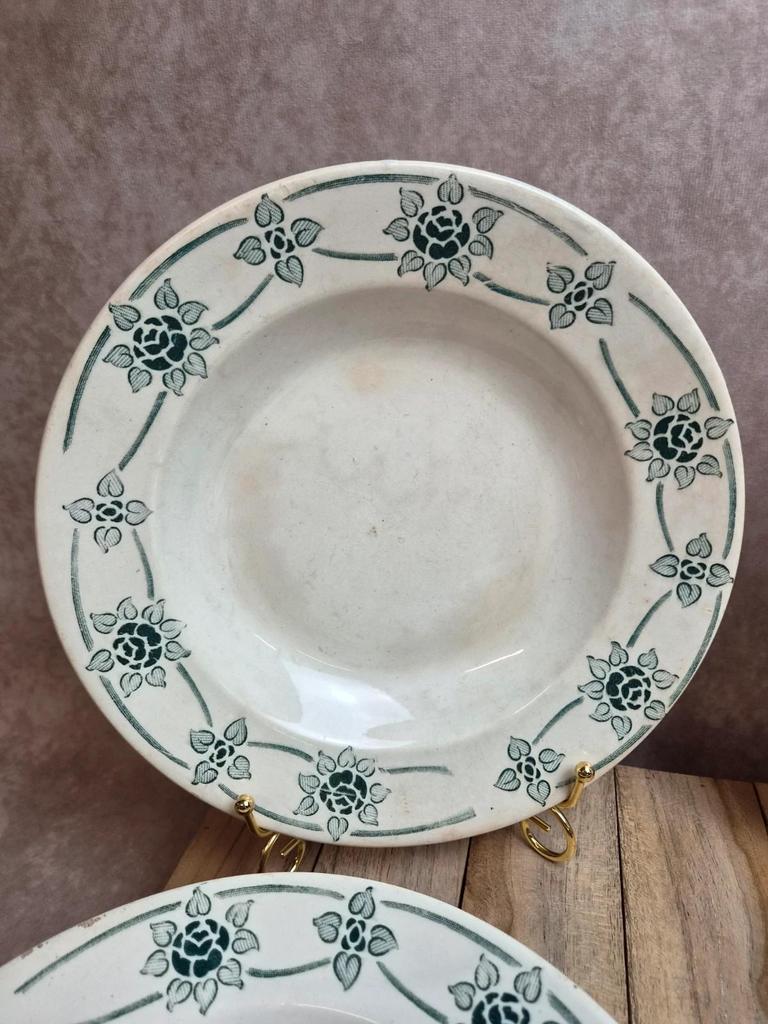 Lot de 6 assiettes creuses anciennes Faïencerie Nouvelle Givors – Modèle Simone – Faïence française