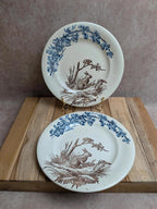 Lot de 2 assiettes Terre de Fer polychrome Clairefontaine modèle Chasse décor lièvre