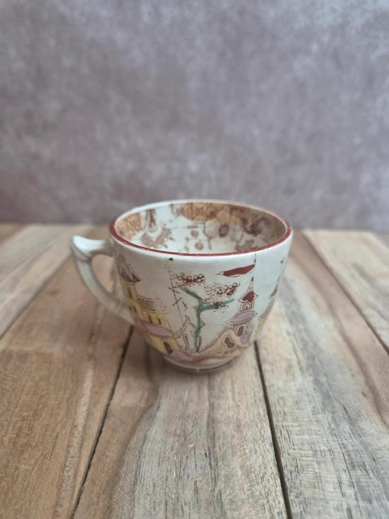 Tasse terre de fer Sarreguemines modèle Kyoto polychrome ancienne