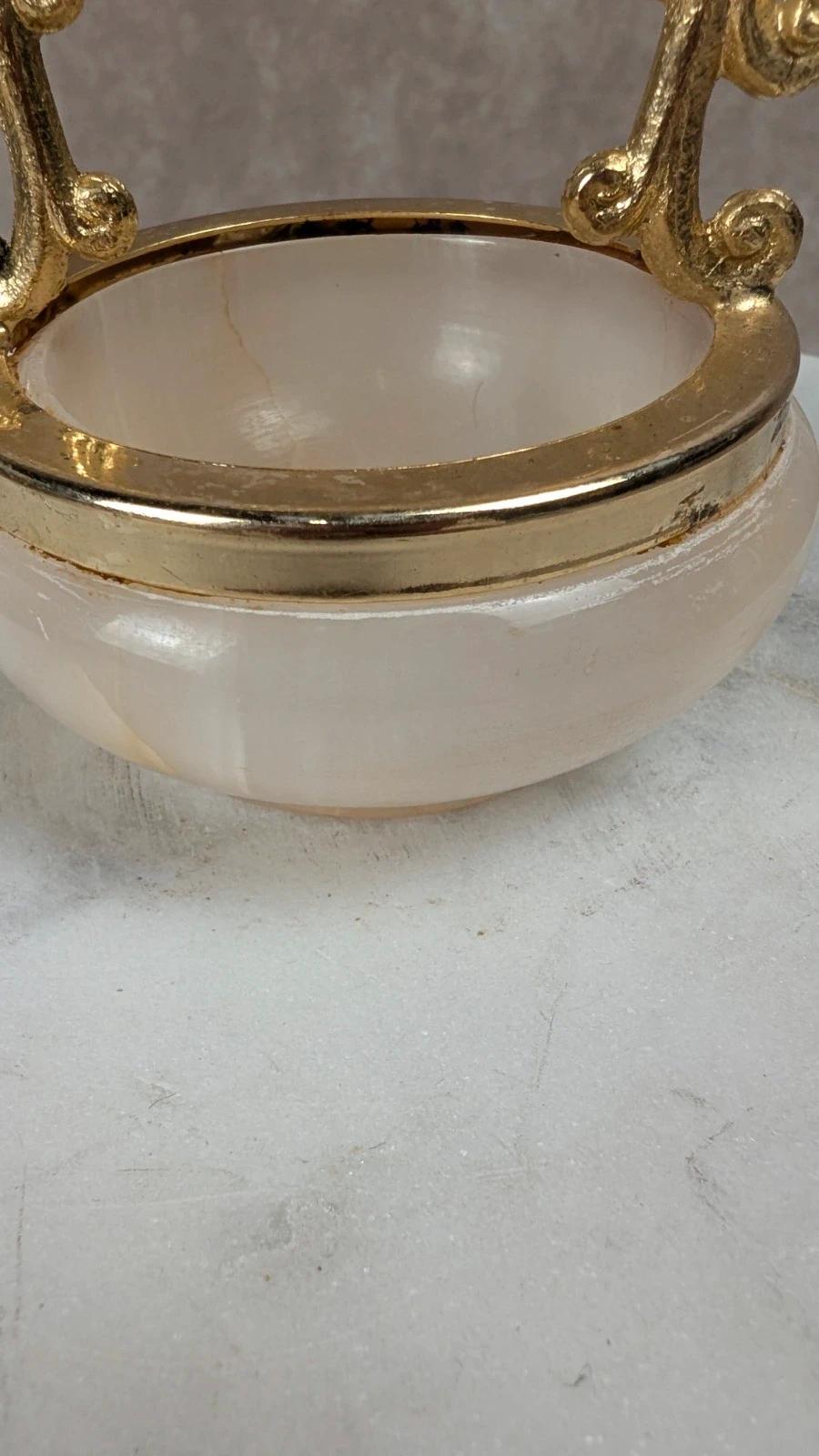 Petit vide-poches vintage en pierre et métal doré