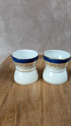 Lot de 5 coquetiers en porcelaine bleu et or – vintage élégant