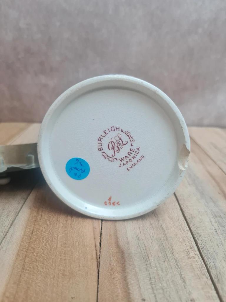 Pichet ancien Burleigh Ware Angleterre décor floral doré bleu cobalt avec couvercle