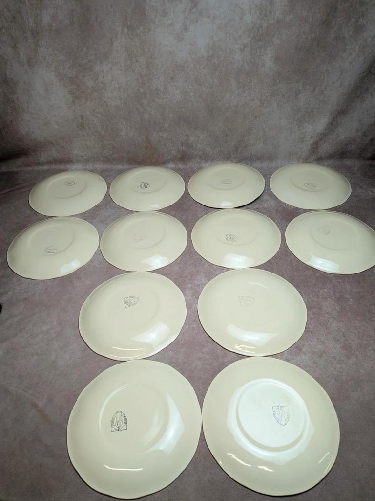 12 assiettes plates Terre de fer Salins décor bleu nuagé