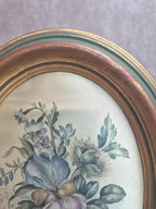 Cadre ovale vintage doré – Impression florale sur tissu – Style romantique shabby chic
