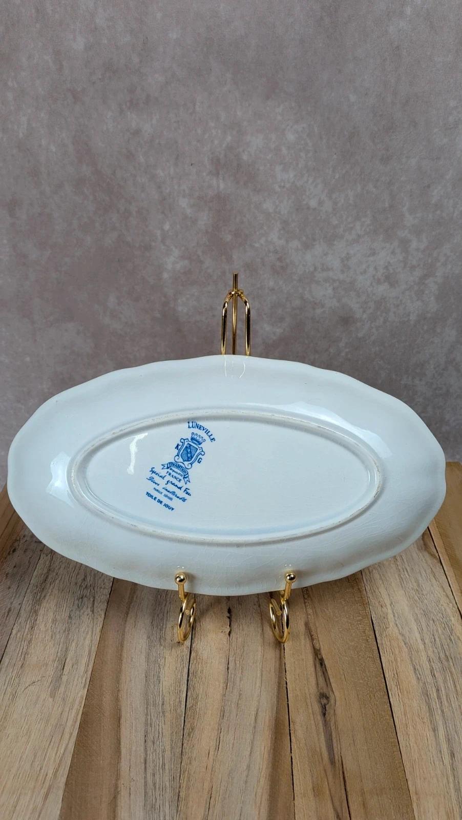 Petit plat ovale Lunéville – Toile de Jouy bleue