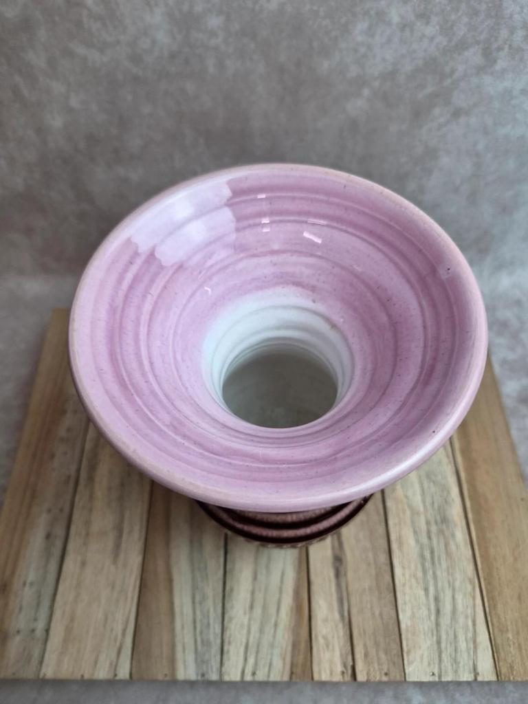 Vase en céramique vintage à décor texturé – tons rose et brun – années 60/70