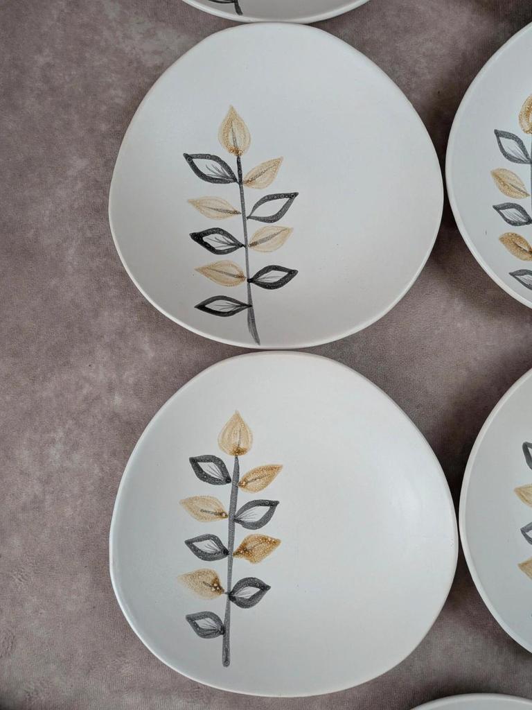 Lot de 11 assiettes à dessert vintage Niderviller – années 70 – style Capron Vallauris