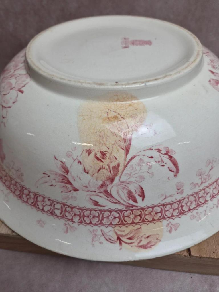 Bassine de toilette ancienne Gien Mireille rose 🌸 Terre de fer porcelaine opaque