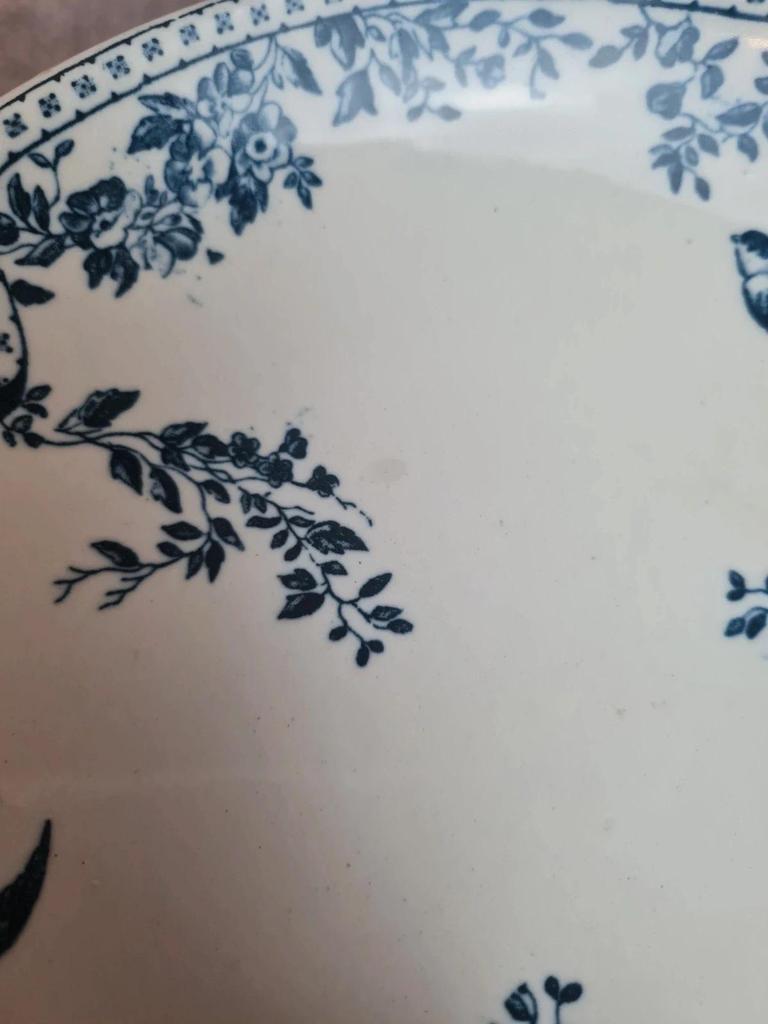Compotier Terre de Fer Hbcm Choisy-le-roi modèle Louis Xvi décor oiseaux 💙