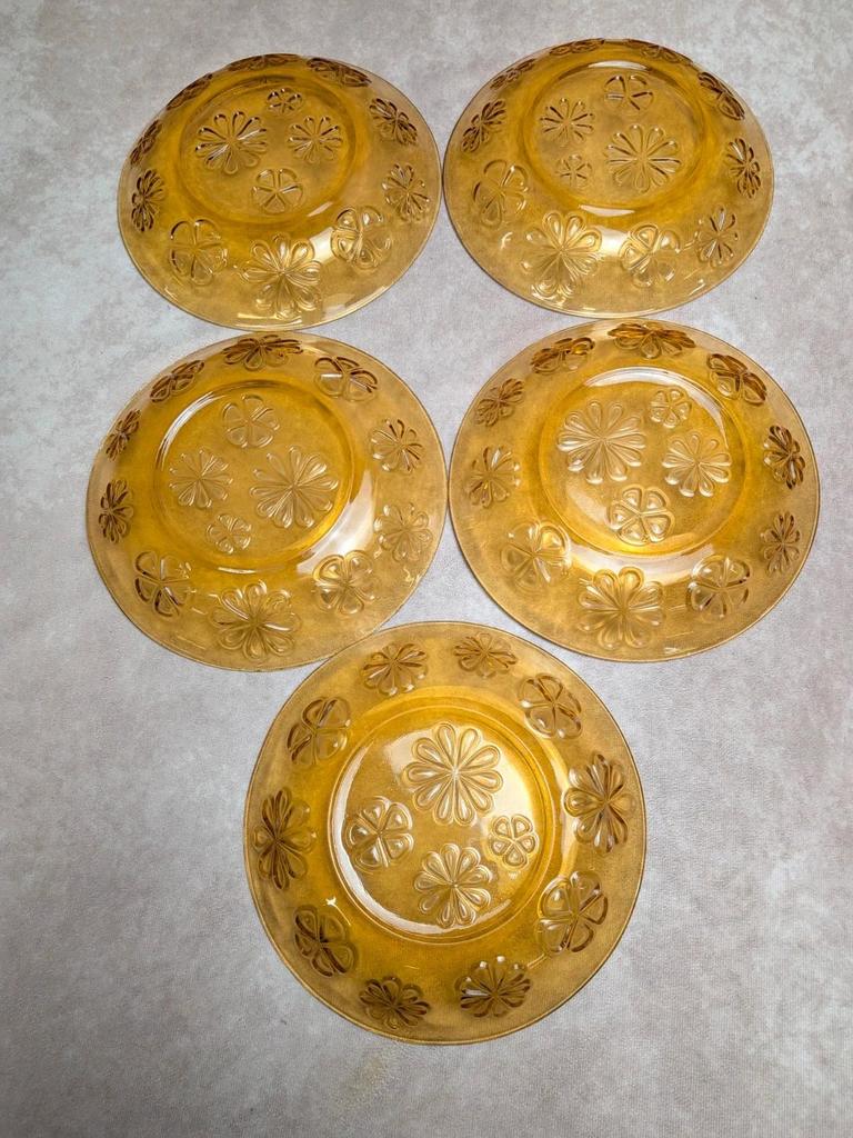 Lot de 5 assiettes creuses vintage Vereco ambre