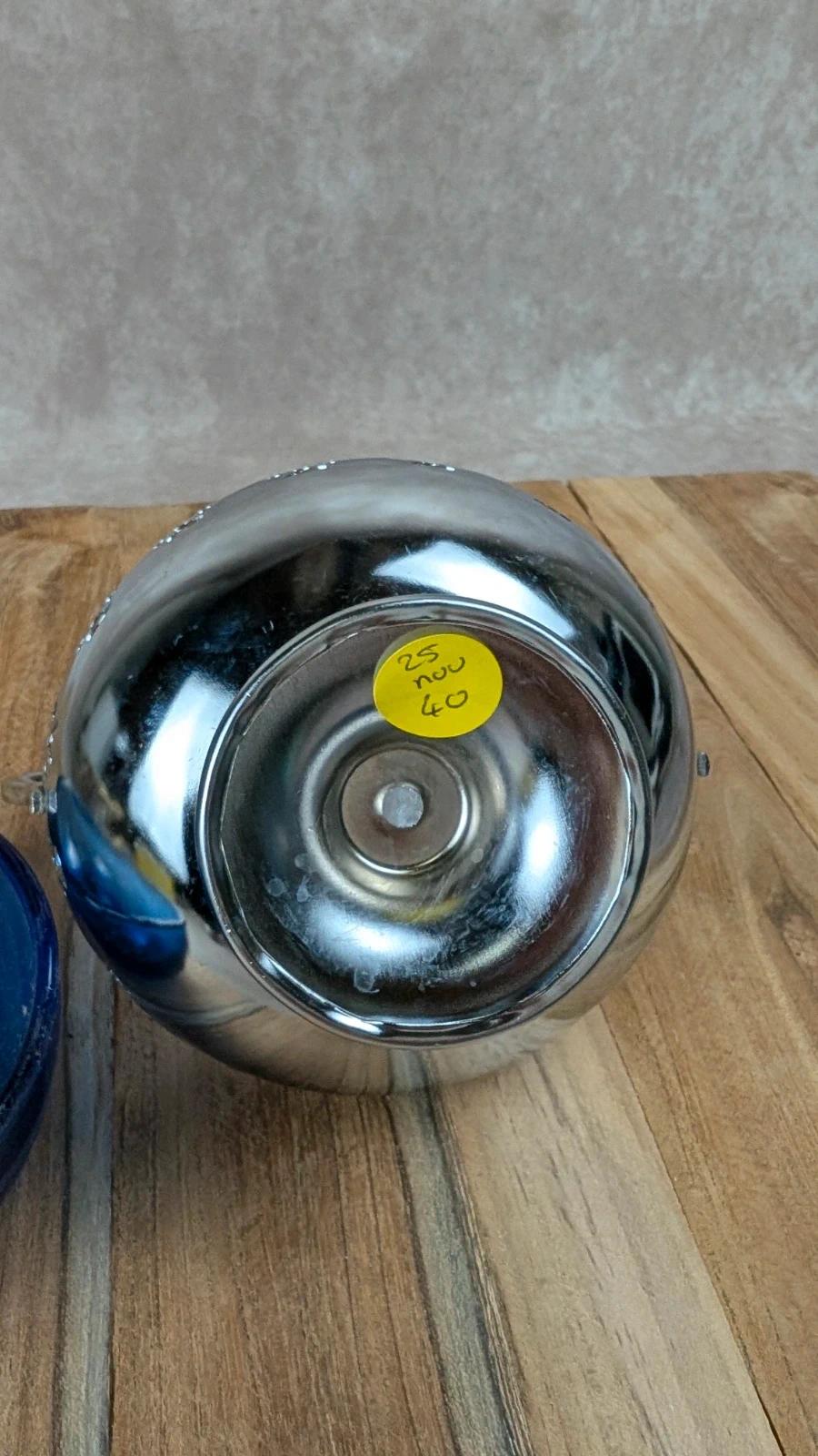 Sucrier vintage en métal argenté & verre bleu cobalt