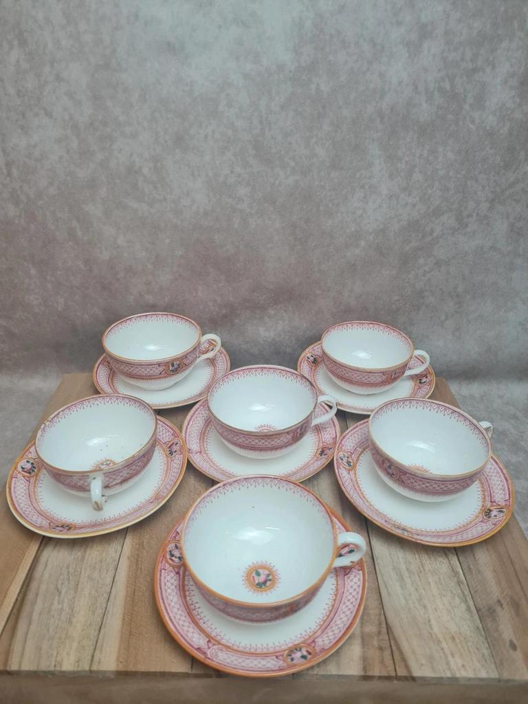 Service ancien 6 tasses porcelaine, Grand Dépôt Émile Bourgeois Paris