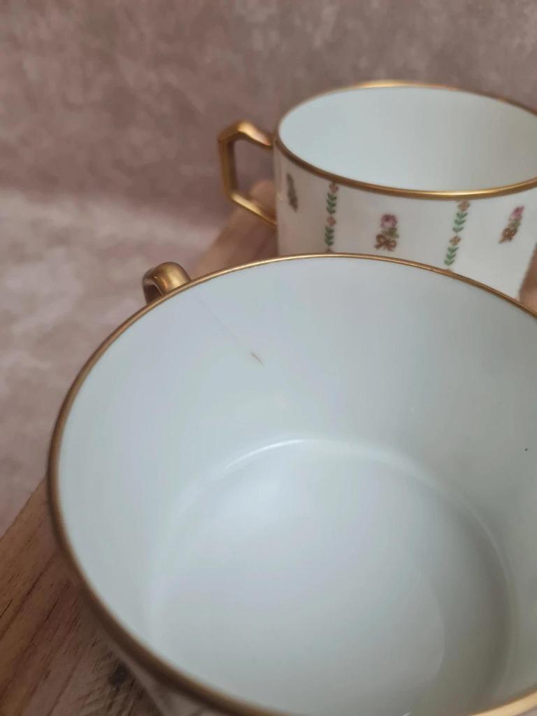 Lot de 6 tasses et soucoupes anciennes Limoges Drb – Art Déco doré 🌸