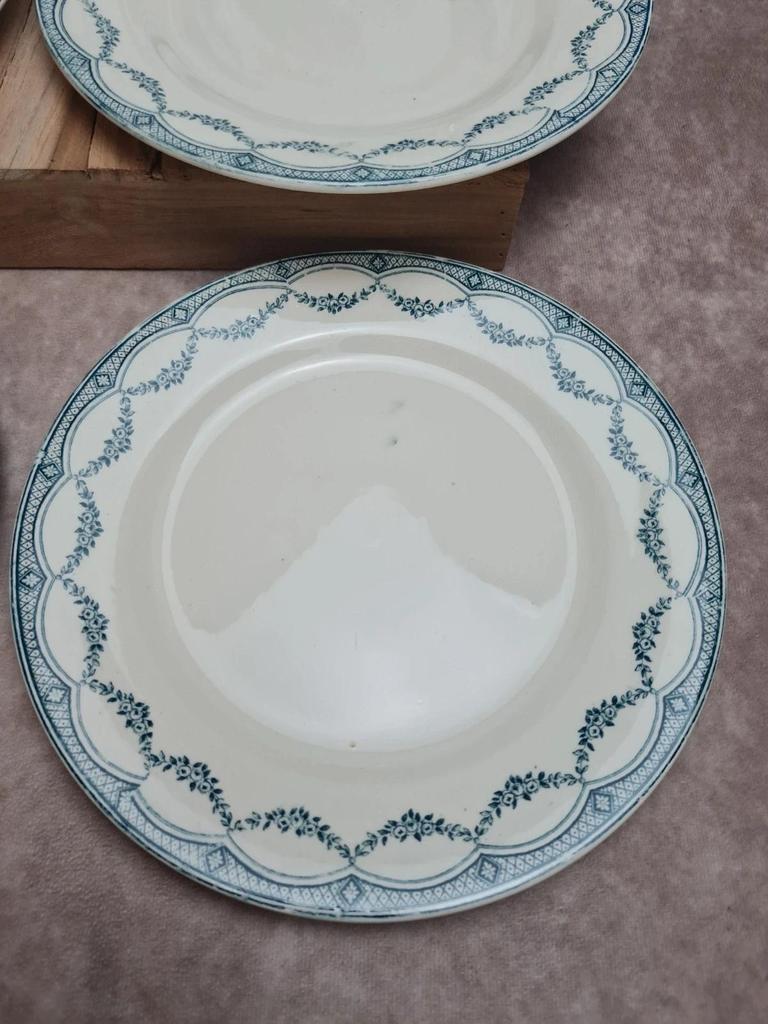 Lot de 6 assiettes plates anciennes Salins “petit Trianon” terre de fer bleu 💙