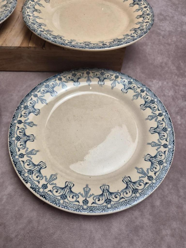 Lot de 6 assiettes plates anciennes Gien – Terre de Fer – modèle Bengale