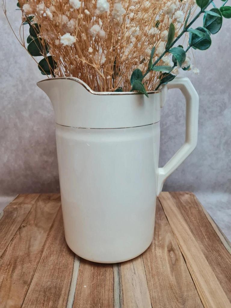 Cruche ancienne Terre de Fer Longchamp Primax – pichet vintage blanc décoratif 🤍