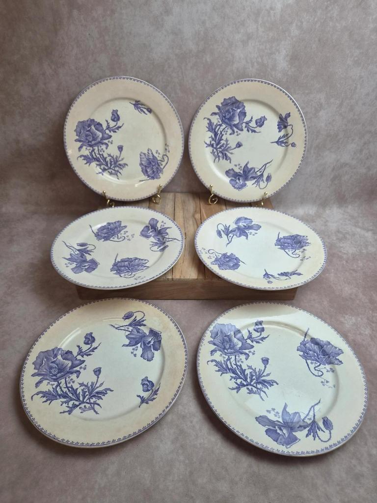 Lot de 6 assiettes plates terre de fer Sarreguemines Feria décor violet ancien