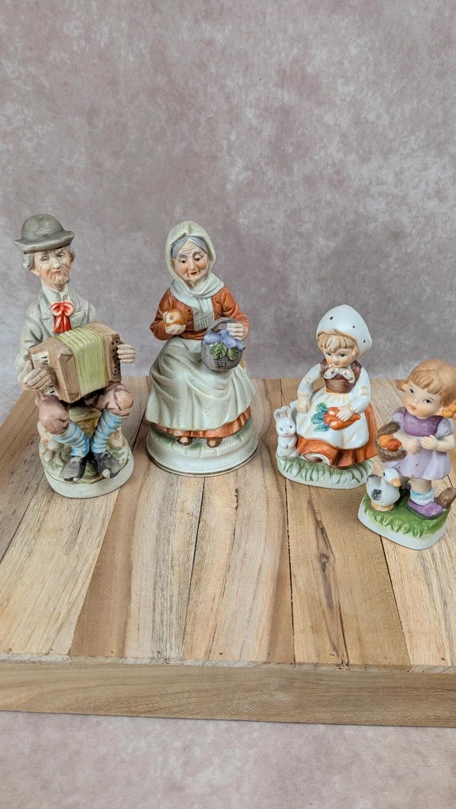 Lot 4 statuettes vintage scène champêtre personnages décoratifs