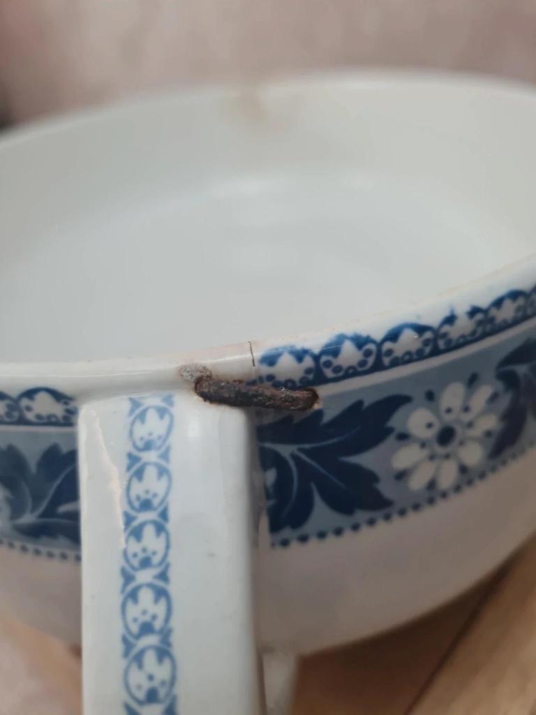 Légumière ancienne en bn terre de fer Sarreguemines “nancy” complète – plat + couvercle 💙