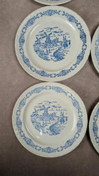 Lot de 6 assiettes plates anciennes Rotterdam décor bleu moulin