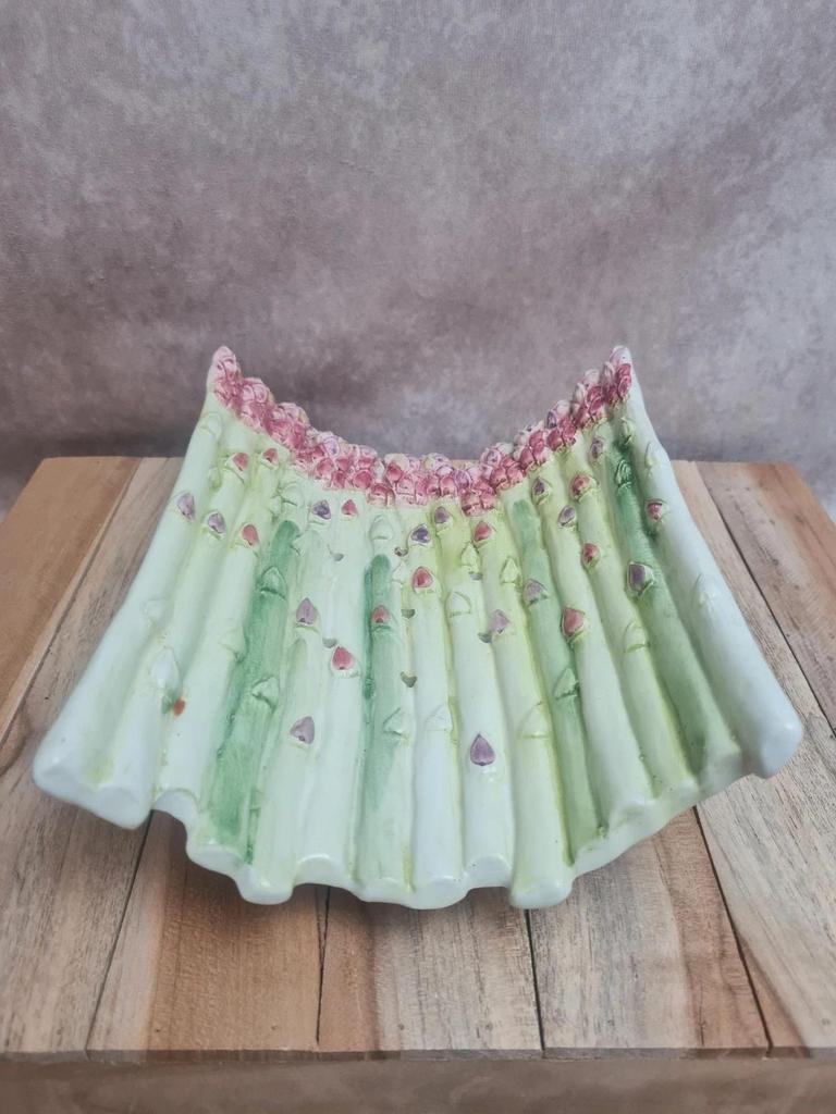 Plat à asperges barbotine ancien décor naturel 🌿🥀