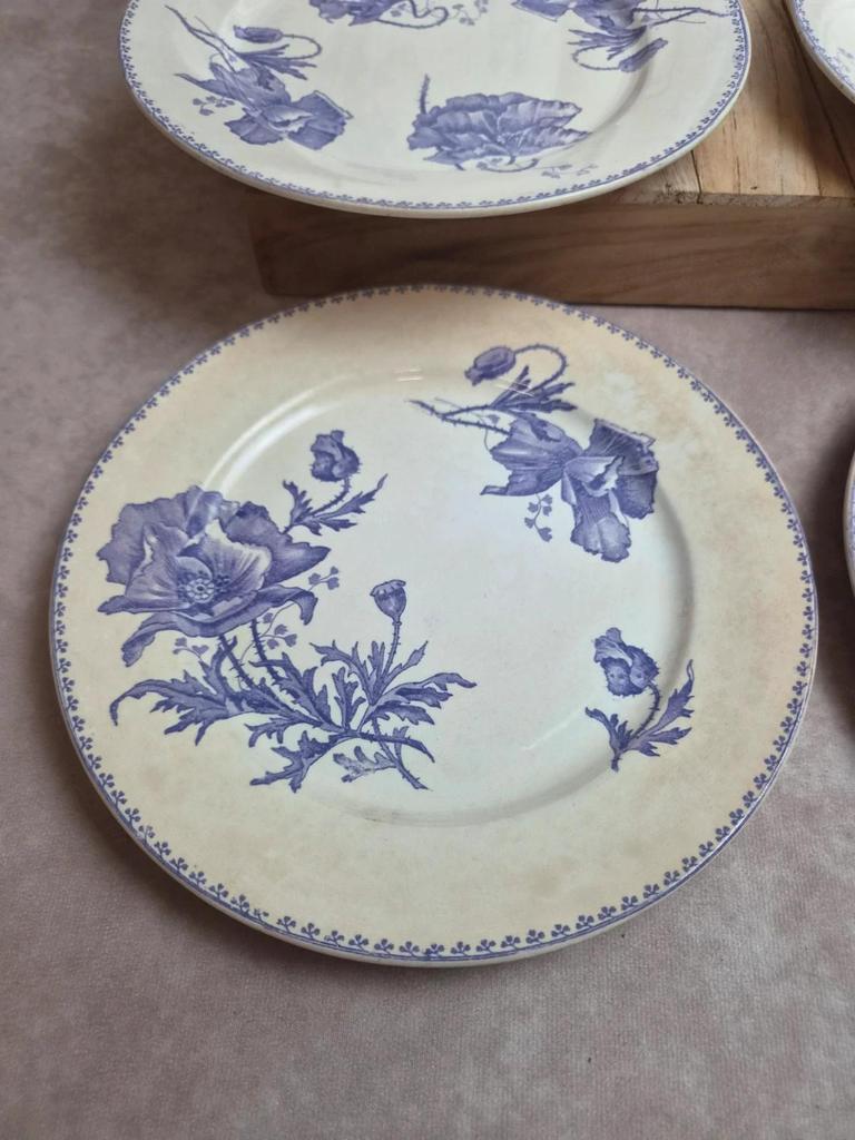 Lot de 6 assiettes plates terre de fer Sarreguemines Feria décor violet ancien