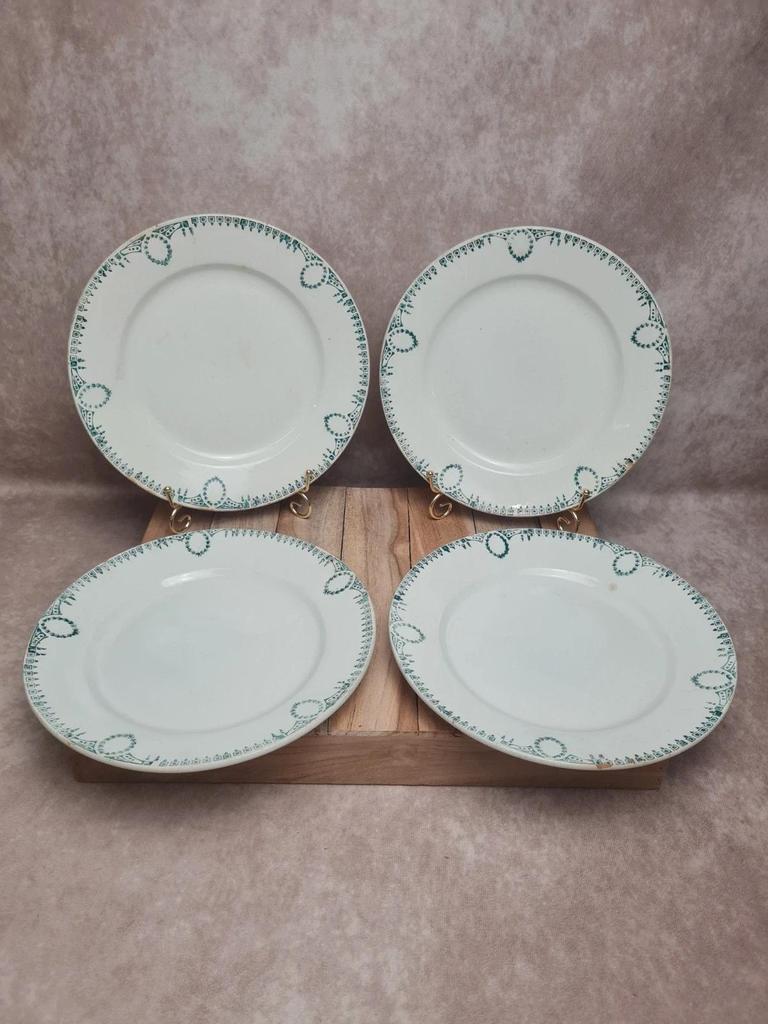 Lot de 4 assiettes anciennes Terre de fer Saint-amand décor vert 🌿