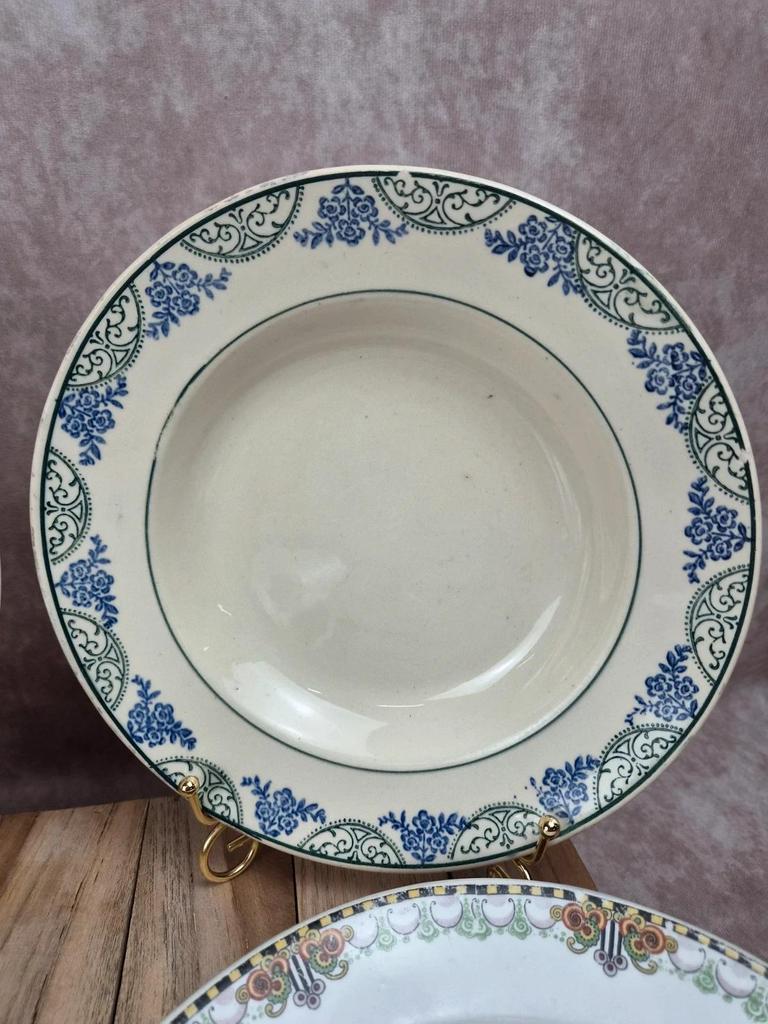 Lot de 6 assiettes creuses dépareillées vintage Terre de Fer & faïence ancienne