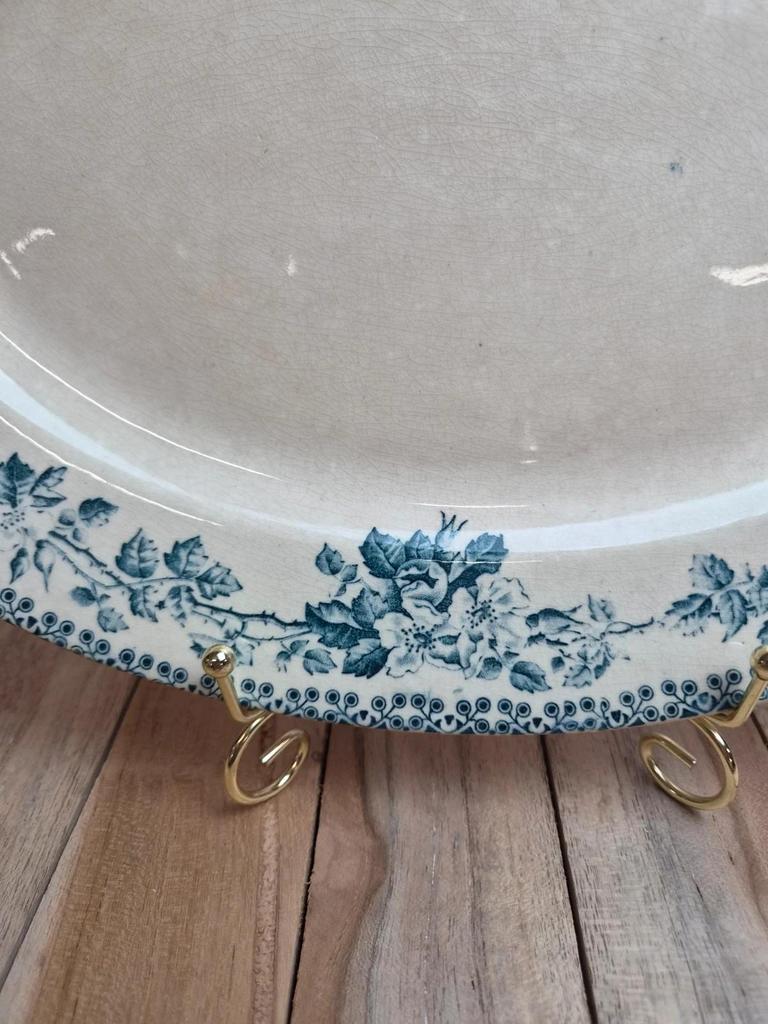 Grand plat ovale Terre de Fer Hbcm Guadeloupe – Creil & Montereau – Décor bleu