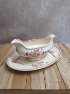 Saucière terre de fer Sarreguemines & Digoin Favori rose oiseaux ancienne