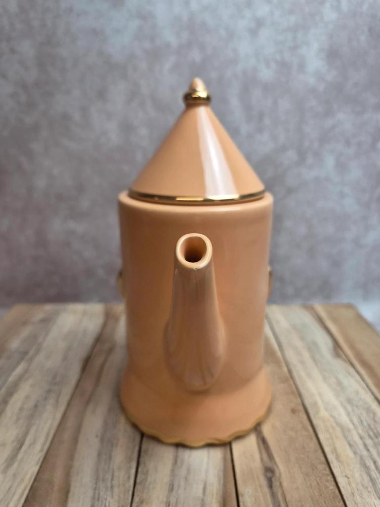 Théière vintage Artichaut I.c.b. France rose pêche et dorures