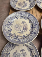 Lot de 8 assiettes à dessert anciennes anglaises J. Marshall & Co Bosphorus faïence violette Xixe