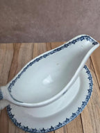 Saucière ancienne Sarreguemines forme Bambou – décor bleu non répertorié – terre de fer