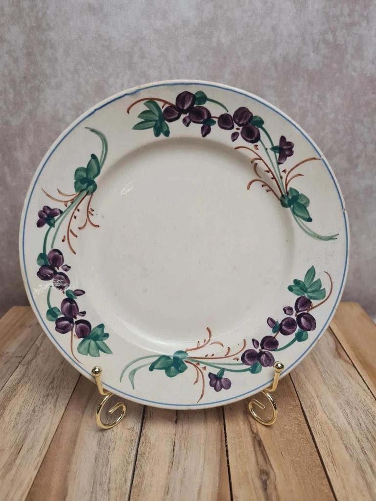 Assiette Gien ancienne décor floral violet 💜 terre de fer style campagne