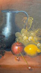Tableau nature morte vintage signé J. Philippe – huile sur toile fruits