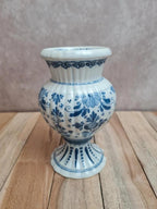 Petit vase vintage style Delft bleu blanc sur piédouche 🌿
