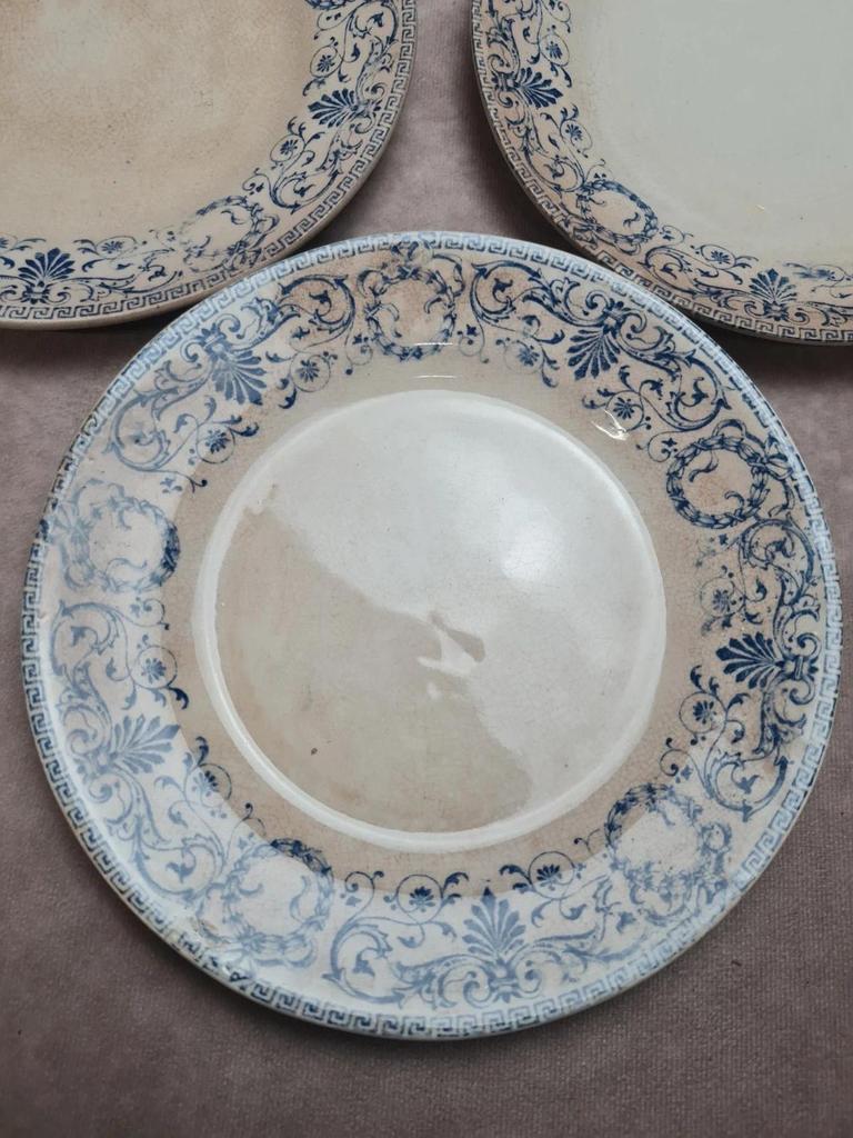 Lot de 9 assiettes dessert anciennes Creil Montereau Marie Louise Terre de Fer bleu