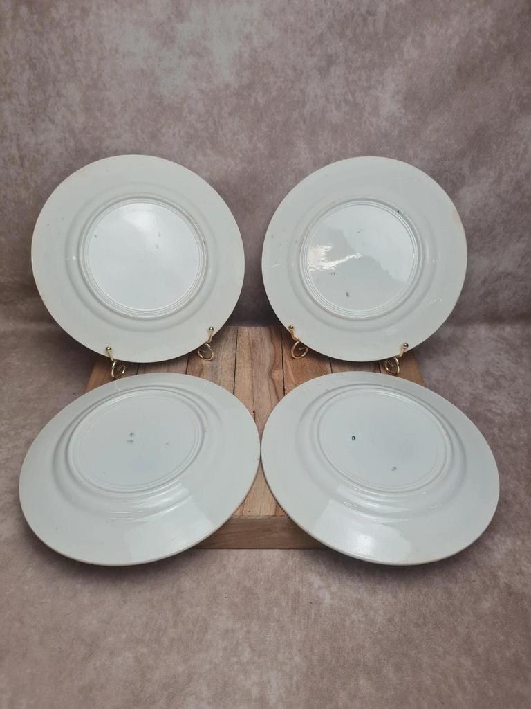 Lot de 4 assiettes anciennes Terre de fer Saint-amand décor vert 🌿