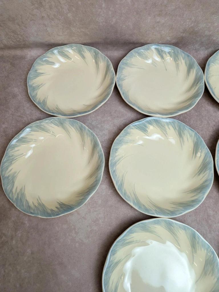 12 assiettes creuses Terre de fer Salins décor bleu nuagé
