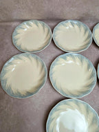 12 assiettes creuses Terre de fer Salins décor bleu nuagé