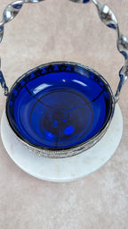 Coupelle vintage en verre bleu cobalt et métal argenté