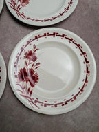 Lot de 6 assiettes plates en terre de fer Longwy – Modèle Viennois – Fleurs rouges