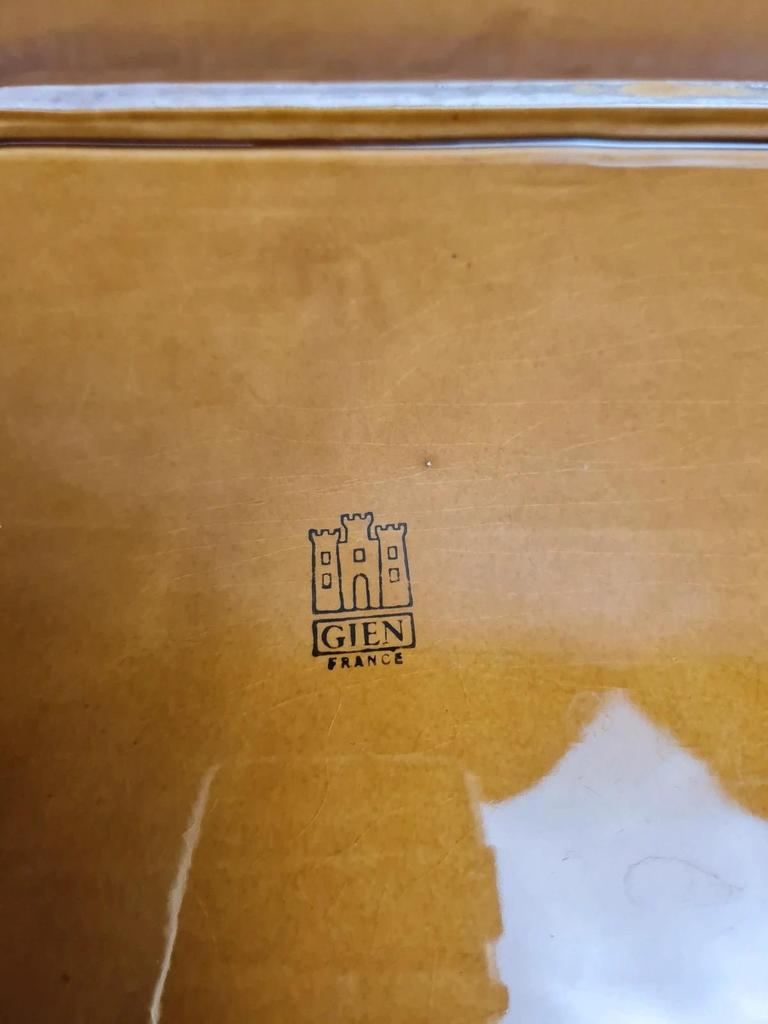 Grand plateau plat Gien France jaune moutarde vintage 🧡
