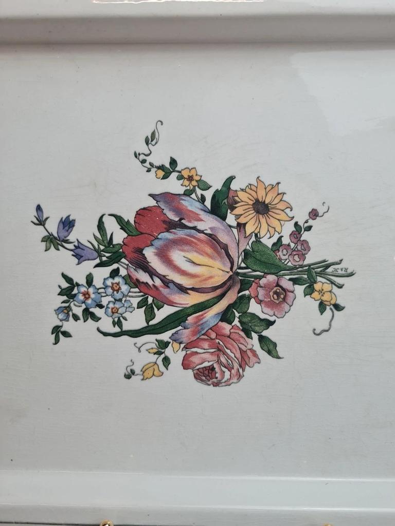 Grand plateau Sarreguemines Lorraine – décor floral romantique – faïence ancienne 🌸