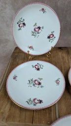 Lot de 5 petites assiettes anciennes Limoges A. Lanternier – décor fleuri rose