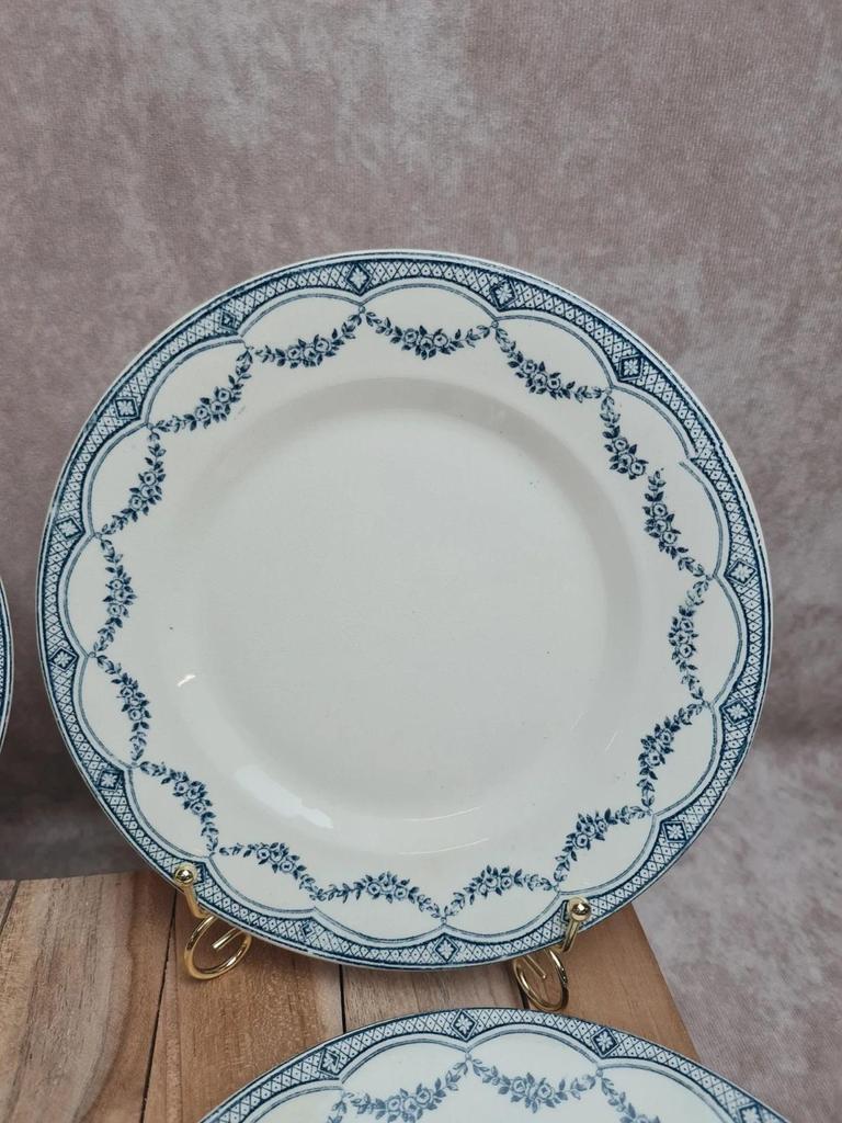 Lot de 6 assiettes à dessert anciennes Salins “petit Trianon” terre de fer bleu 💙🍰